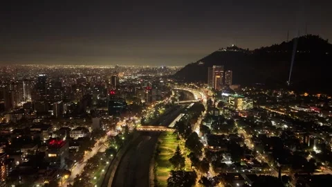 Aerial Horizontal Hyperlapse Flight Over Mapocho River, Providencia Distric.. Video stock 339252128