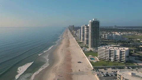Aerial: Hotels and condominiums on Ormond Beach. Florida, USA Stock Footage 112898456