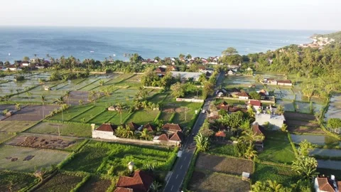 Aerial hover from land to ocean view in Amed Stock Footage 329244547