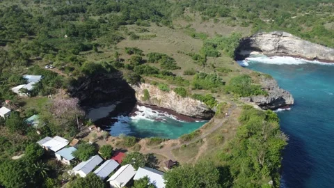 Aerial hover over Broken Beach cove Stock Footage 329383691