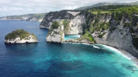 Aerial hover over Diamond Beach cliffs Stock Footage 329390552