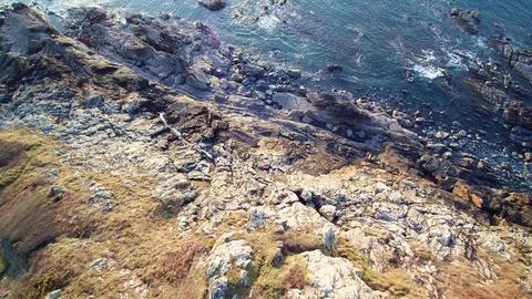 Aerial Hovering Over Cliff And Ocean - Sequence 2 Of 2 - Above shiny moorland. Stock Footage 108547869
