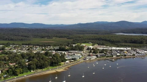 Aerial hovering over Clyde river in Batemans bay town of Australia as 4k. Stock Footage 194590707
