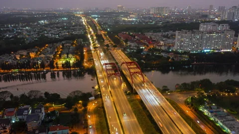 Aerial Hyper Lapse of Downtown Sai Gon - Ho Chi Minh city, Viet Nam Stock Footage 234585026