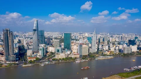 Aerial Hyper lapse Ho Chi Minh City in the morning Video stock 124728986