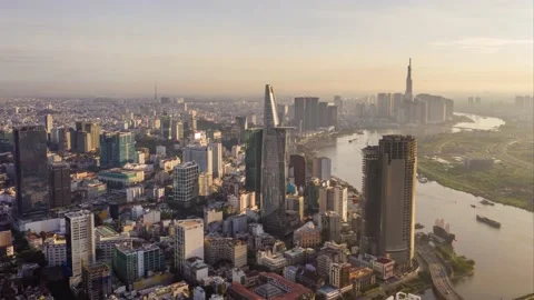 Aerial Hyper lapse Ho Chi Minh City in the morning Video stock 144831956