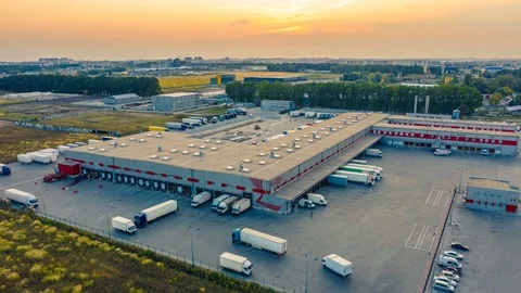 Aerial hyper lapse (hyperlapse - motion time lapse) of the large logistics park Stock Footage 116639426