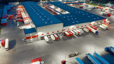 Aerial hyper lapse (hyperlapse - motion time lapse) of a logistics park Stock Footage 158641167