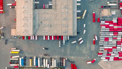 Aerial hyper lapse (hyperlapse - motion time lapse) of a logistics park Stock Footage 165421535