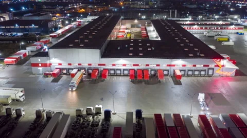 Aerial Hyper lapse (hyperlapse - motion time lapse) of a logistics park Stock Footage 168096012