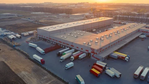 Aerial hyper lapse (hyperlapse - time lapse) of the large logistics park Stock Footage 128847684