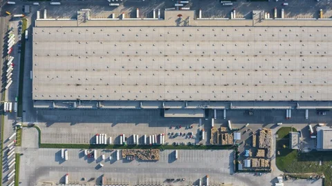 Aerial hyper lapse (hyperlapse - time lapse) of the large logistics park Stock Footage 130029969