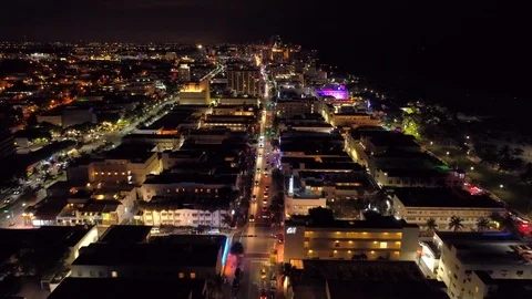Aerial hyper lapse Miami Beach city lights night footage Stock Footage 92282776