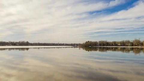 Aerial Hyper-lapse Riverside During Spring Season in Montreal, Canada Stock Footage 106400878