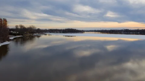Aerial Hyper-lapse Riverside During Spring Season in Montreal, Canada Stock Footage 106425200