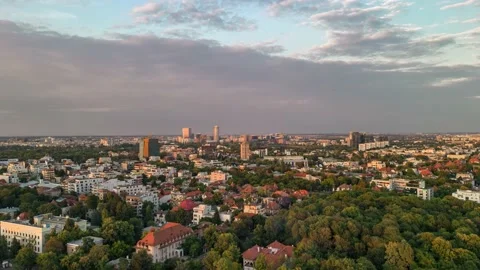 Aerial Hyper-lapse Time-lapse of Bucharest City Centre Skyline Business District Stock Footage 219493121