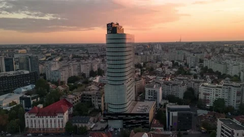 Aerial Hyper-lapse Time-lapse of Bucharest Victory Square Traffic Intersection Stock Footage 219493127