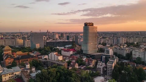 Aerial Hyper-lapse Time-lapse of Bucharest Victory Square Traffic Intersection Stock Footage 219493130