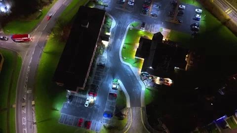 Aerial Hyper-Lapse - Timelapse Of UK motorway at night Illuminated Parking Lot Vídeo Stock 294924418