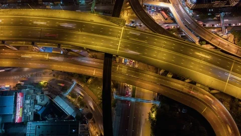 Aerial Hyper lapse of Traffic over big intersection bridges and ring road. Stock Footage 109058876