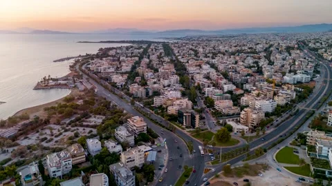 Aerial hyper lapse view of the Athens Riviera coastline Stock Footage 310832688