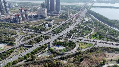 Aerial hyper lapse view of Noida Agra Highway round circle flyover at Ok Project Video stock 331031388