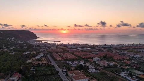 Aerial Hyperlapse 4K - Perfect Sunset Over Mediterranean Sea, Javea Spain 動画素材 335500599