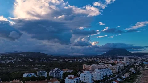 Aerial Hyperlapse 4K - Storm Clearing Over Montgó Javea Arenal, Spain Vidéo 335550035