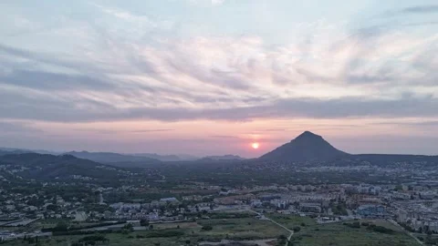 Aerial Hyperlapse 4K - Sunset Beside Montgó Pink Sky, Javea Spain 動画素材 335567899