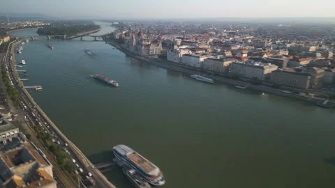 Aerial Hyperlapse Above Downtown Budapest - Chain Link Bridge, Danube Stock Footage 252569355