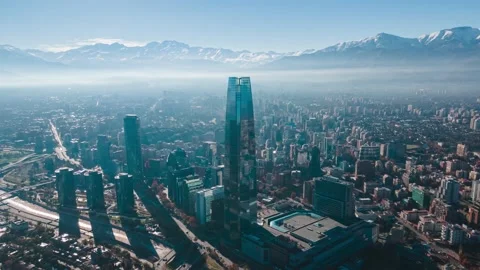 Aerial hyperlapse of the Andes mountain range covered with snow after the rai Stock Footage 156061942