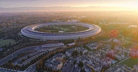 Aerial hyperlapse of Apple Campus in Sunnyvale / Cupertino Silicon Valley, USA Stock Footage