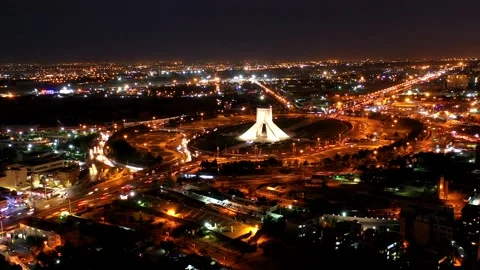 Aerial Hyperlapse Arc Around Azadi Tower at Night, Tehran Iran 11.7.2020 Stock Footage 330177509