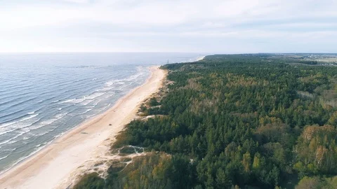 Aerial Hyperlapse, Baltic Sea, Forest and Beach Stock Footage 90049094
