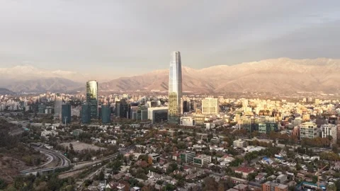 Aerial hyperlapse of a beautiful red sunset over the Santiago city skyline .. Stock Footage 339210455