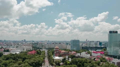 Aerial Hyperlapse Of Bucharest City Centre Skyline Victory Square Intersection Stock Footage 157153520