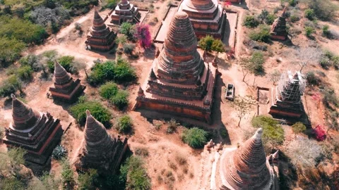 Aerial Hyperlapse | Buddhist Temples and Pagodas in Bagan, Myanmar (Burma) Stock Footage 141226249