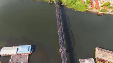 Aerial Hyperlapse Captures Iconic Bridge Over River Kwai Kanchanaburi Showc.. Stock Footage 316944617