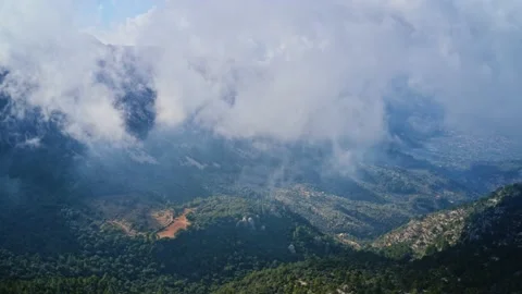 Aerial Hyperlapse in the clouds, Mountain Mallorca, Balearic Islands Stock-Footage 144629449