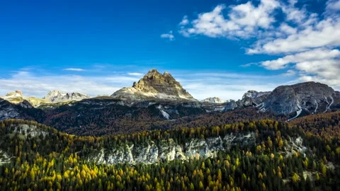 Aerial Hyperlapse of clouds on Three Peaks of Lavaredo Dolomites Stock Footage 130193924