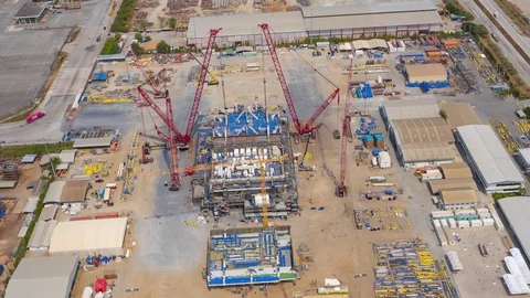 Aerial Hyperlapse. The construction site at the beginning of industrial building Stock Footage 125889121