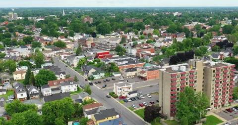 Aerial hyperlapse of Cornwall, Ontario, Canada, exclusive 4K Stock Footage 254710984