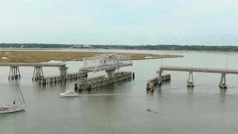 Aerial hyperlapse of drawbridge opening Stock Footage 165412940