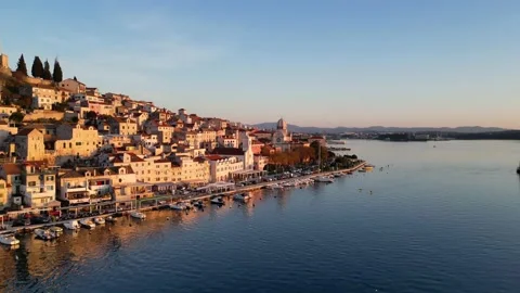 Aerial Hyperlapse drone view of Sibenik town in Croatia Stock Footage 230267364
