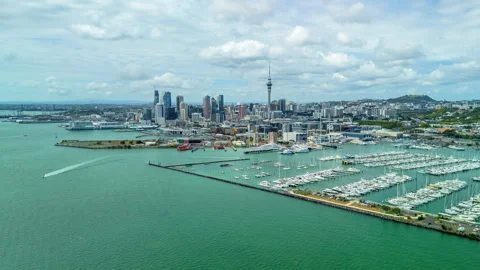 Aerial hyperlapse, dronelapse video of Auckland of New Zealand in daytime Stock Footage 308896572