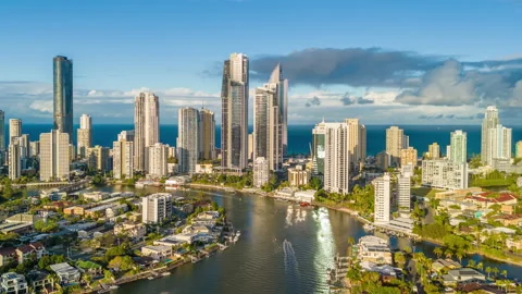 Aerial hyperlapse, dronelapse video of Gold Coast in Australia Stock Footage 288784752