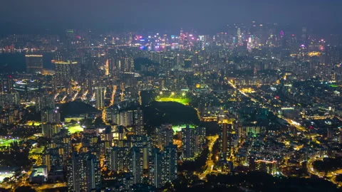Aerial hyperlapse, dronelapse video of Hong Kong city at sunset Video stock 252180679