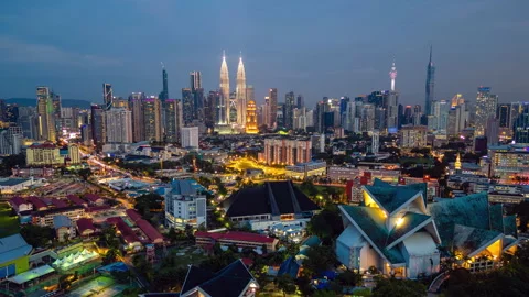 Aerial hyperlapse, dronelapse video of Kuala Lumpur at night Stock Footage 276482373