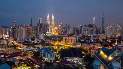 Aerial hyperlapse, dronelapse video of Kuala Lumpur at night Stock Footage 280153371