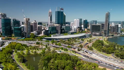 Aerial hyperlapse, dronelapse video of Perth city in Australia Stock Footage 237600274